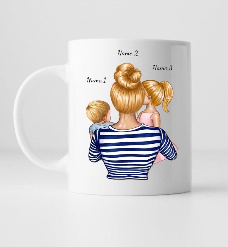 Mama und Kinder (1-3 Kinder) - Personalisierte Tasse