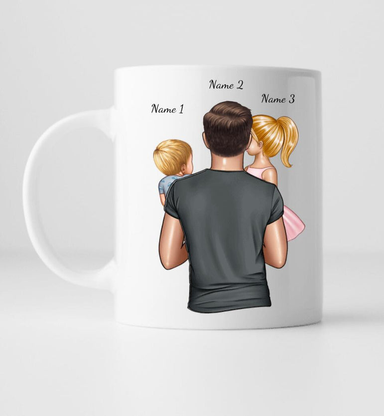 Papa und Kinder (1-3 Kinder) - Personalisierte Tasse