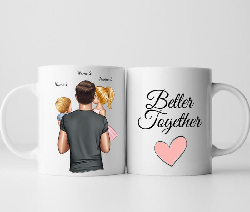 Papa und Kinder (1-3 Kinder) - Personalisierte Tasse