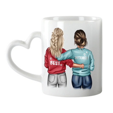 Beste Freundinnen Arm in Arm - Personalisierte Herz Tasse
