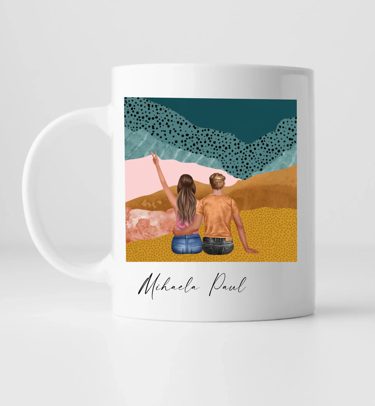 Pärchen mit abstraktem Hintergrund - Personalisierte Tasse
