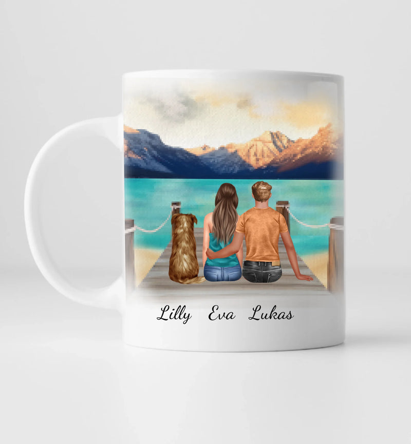 Paar mit Hund - Personalisierte Tasse