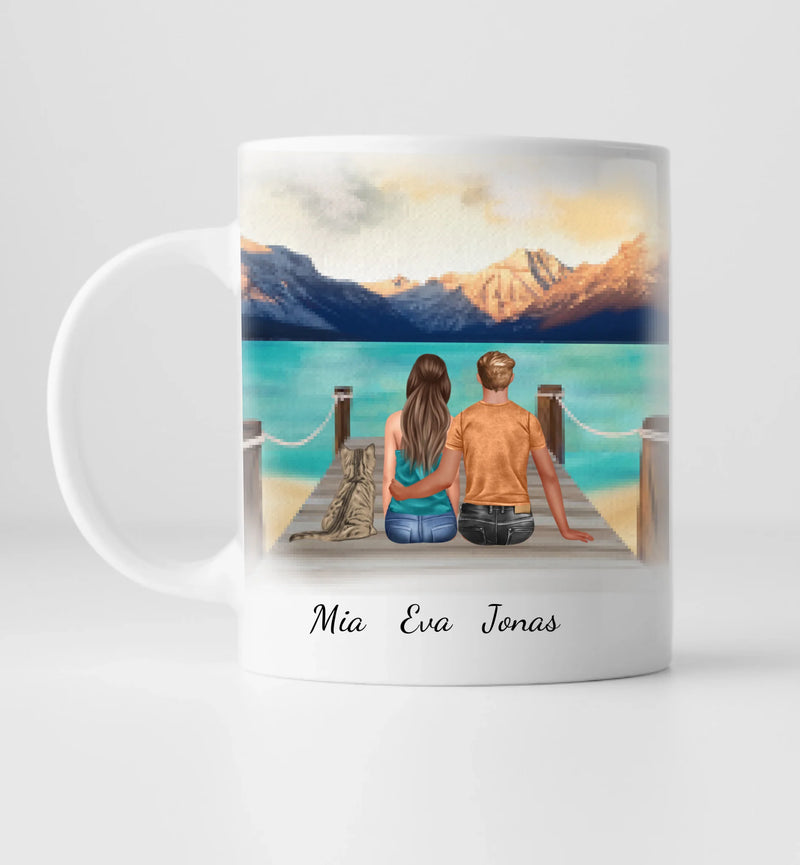 Paar mit Katze - Personalisierte Tasse