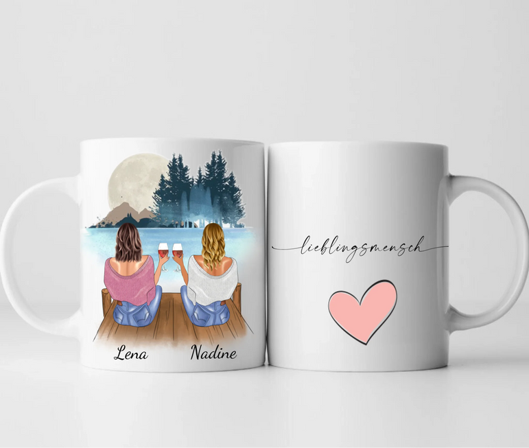 Beste Freundinnen mit Getränk - Personalisierte Tasse