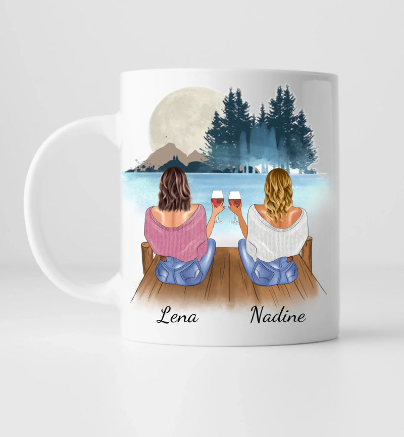 Beste Freundinnen mit Getränk - Personalisierte Tasse
