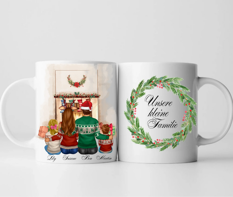 Personalisierte Weihnachtstasse für Familien mit 1–2 Kindern