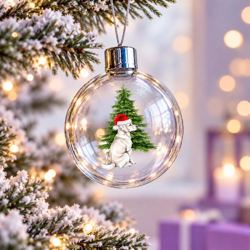 Klare Christbaumkugel im Lichterglanz