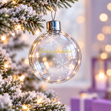 Klare Christbaumkugel im Lichterglanz