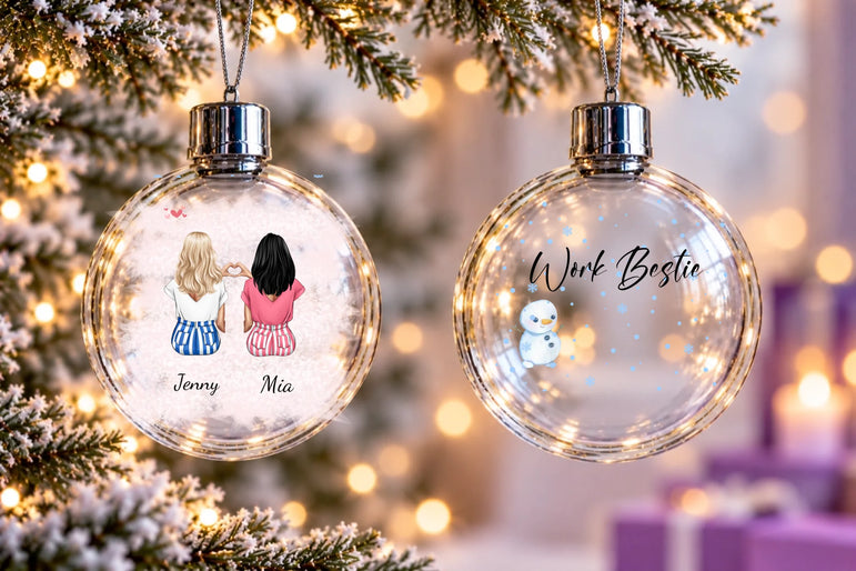 Klare Glas-Christbaumkugeln im Lichterglanz