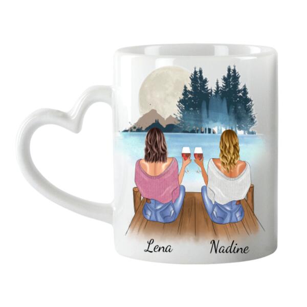 Beste Freundinnen mit Getränk - Personalisierte Herz Tasse
