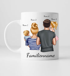 Eltern und Kinder (1-4 Kinder) - Personalisierte Tasse