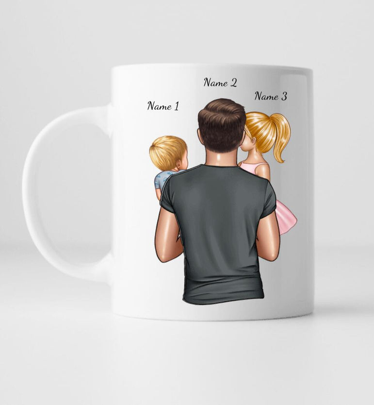 Papa und Kinder (1-3 Kinder) - Personalisierte Tasse