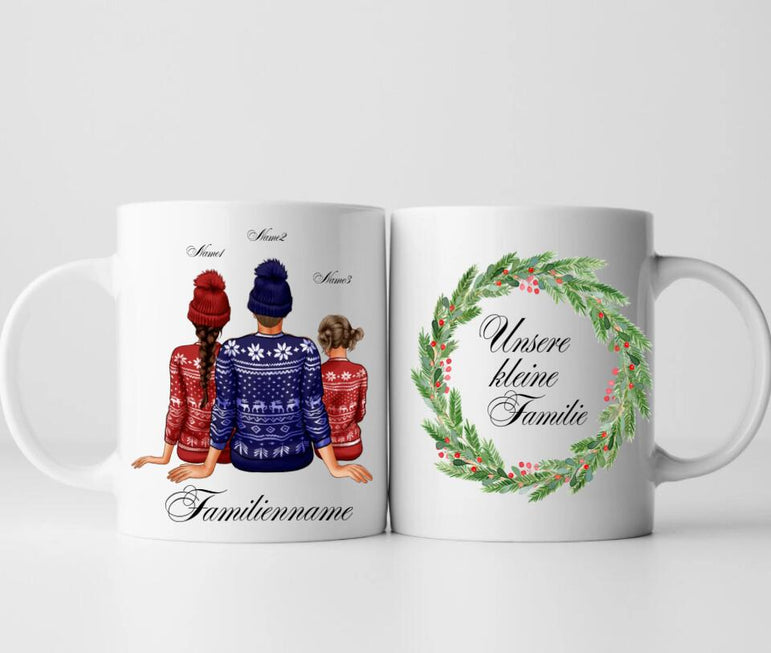 Familie Weihnachten (1-4 Kinder)- Personalisierte Tasse
